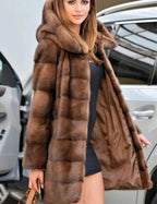 Women's mink fur coat medium long hooded Jacket