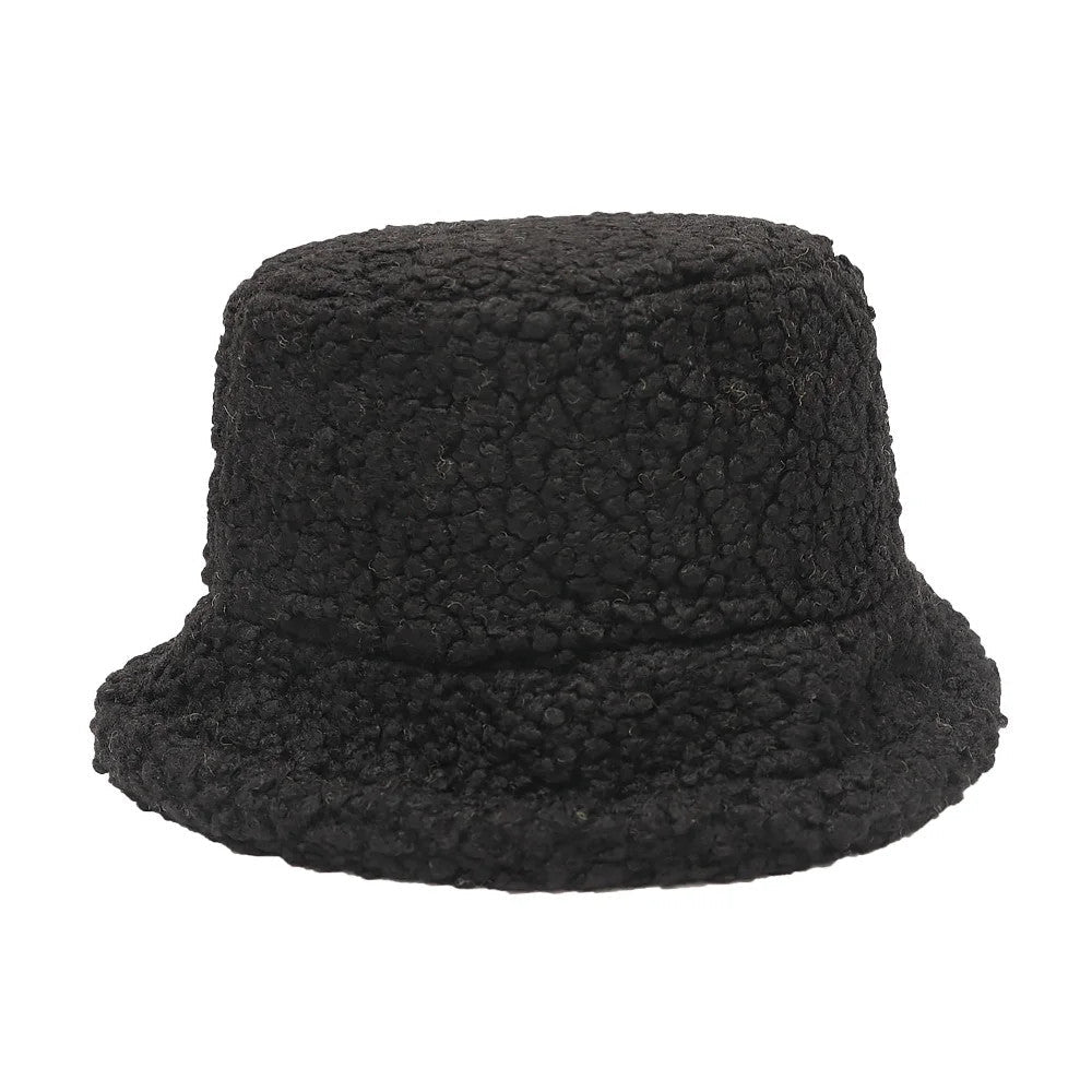 Women Girls Faux Fur Bucket Hat Plush Warm Fisherman Hat Outdoor Windproof