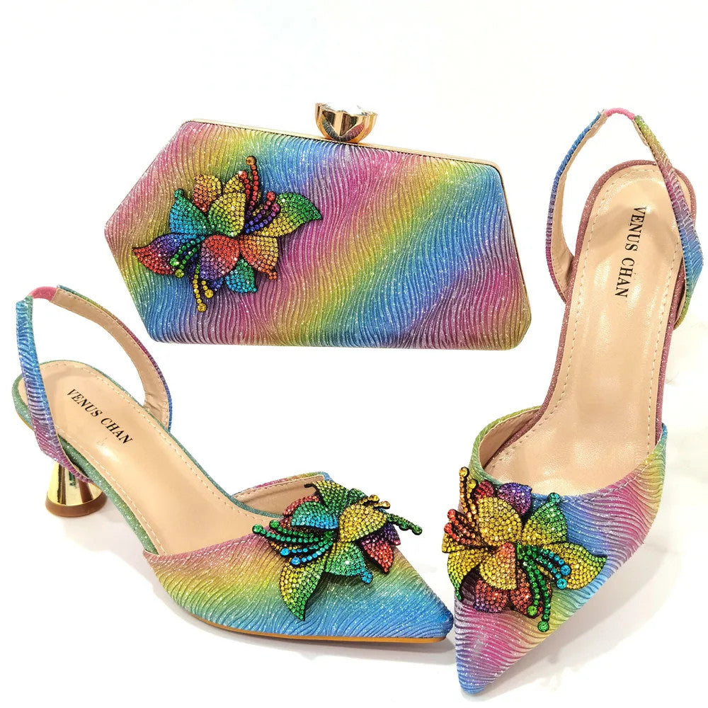 FASHION SHOE Sandals Women 2022 High Heels sexy Green Color Rhinestone Flowers