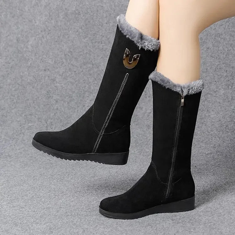 Warm Chelsea High Fur Boots Women 2025 Winter Shoes for Women Chunky Mid-calf