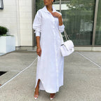 Women Shirt Windproof Shirt Dress Versatile Hem Stylish Autumn Winter Solid