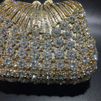 Women Gold Color Flower Rhinestones Clutch Bags Crystal Evening Purse Stones