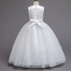 Girls White Lace Pearl Flower Princess Dress For Sequins Sleeveless First