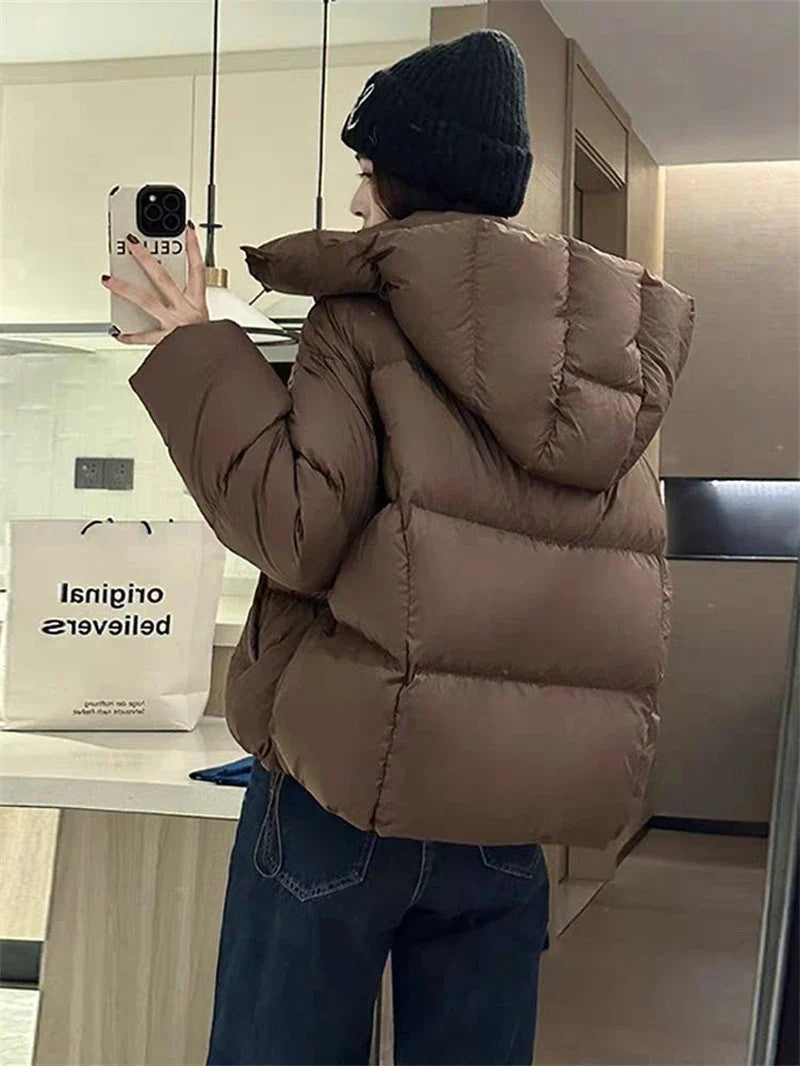 Short Parkas Women Streetwear Cropped Down Coat Korean Sweet Puffer Jacket