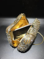 Women Gold Color Flower Rhinestones Clutch Bags Crystal Evening Purse Stones