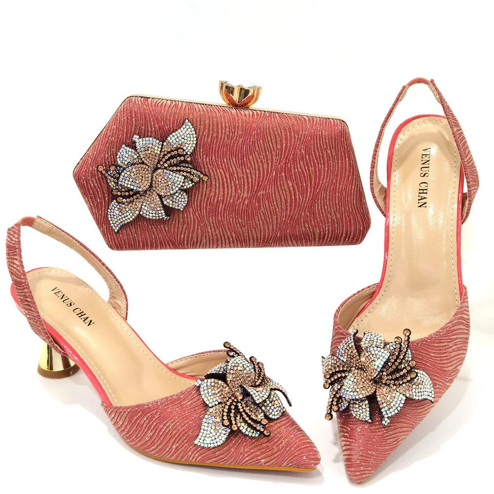 FASHION SHOE Sandals Women 2022 High Heels sexy Green Color Rhinestone Flowers