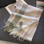 High Quality 100% Pure Wool Plaid Scarf Women Couples Winter Autumn Soft Warm