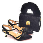 Women's Italian Fashion Peep Toe Pump Shoes with Matching Bag Set for Wedding