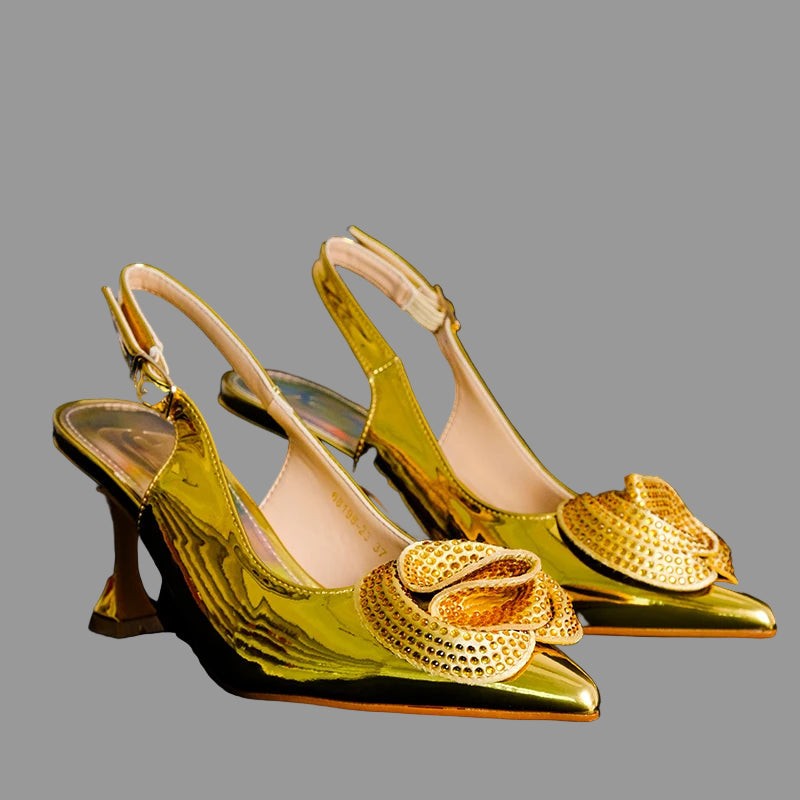Elegant Shoe and Bag Bright Banquet African Women's tie Pointed Toe High Heels