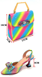Women's Rhinestone Bow Side Italian Party Shoes And Bags Set