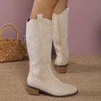 Women Chelsea Cowboy Knee High Boots for Women Mid Heels Walking Shoes Winter
