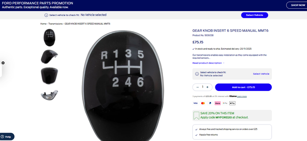 6 Speed Manual Gear Stick Shift Knob Cap # Ford Transit Custom Focus Kuga Mondeo