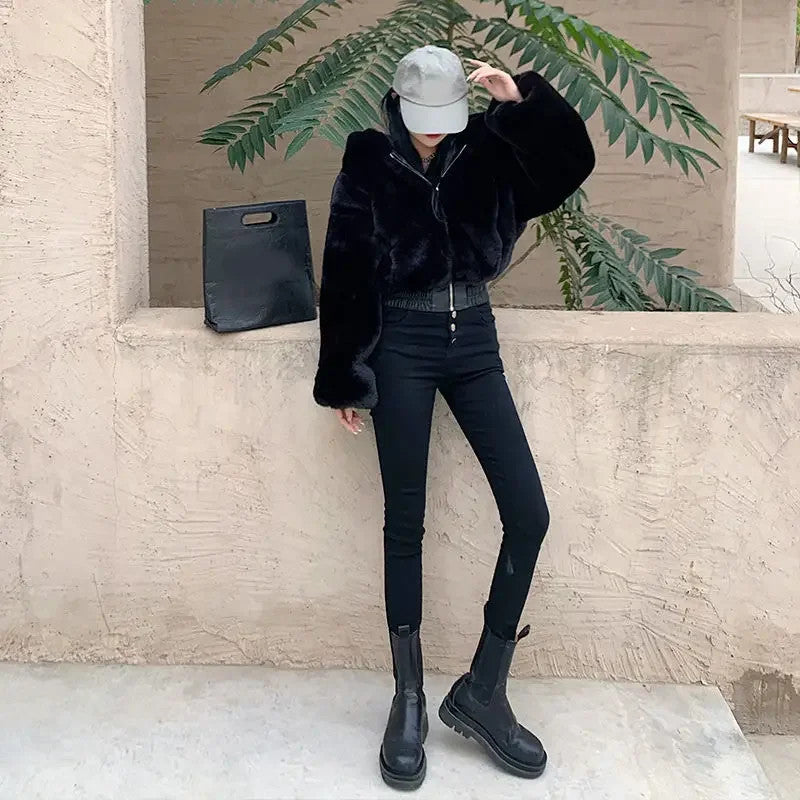 Women's Winter Fabulous Fluffy Hooded Fur Jacket