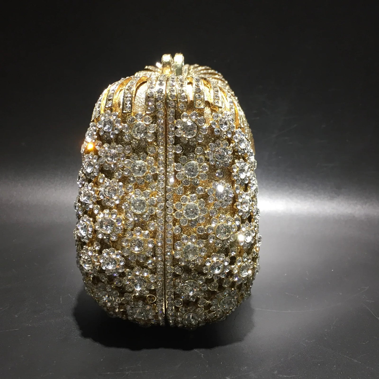 Women Gold Color Flower Rhinestones Clutch Bags Crystal Evening Purse Stones