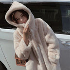 Winter Women's Faux Rabbit Fur Coat Hooded Thick And Plush Jacket