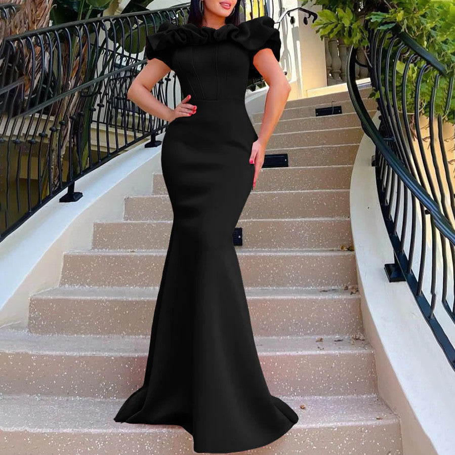 Elegant Women Long Evening Dresses Ruched Off Shoulder Slim Bodycon Mermiad