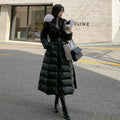 Women's Fashion Long Down Jackets Female Faux Fur Collar Hooded Thick White Duck