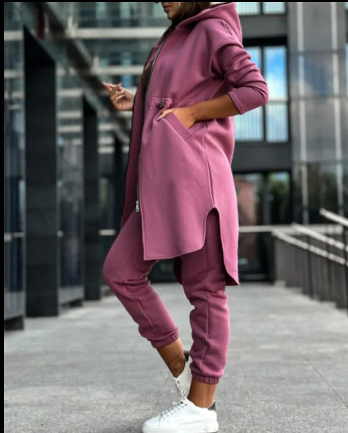 Women's Hooded Zipper Long Coats Tracksuit