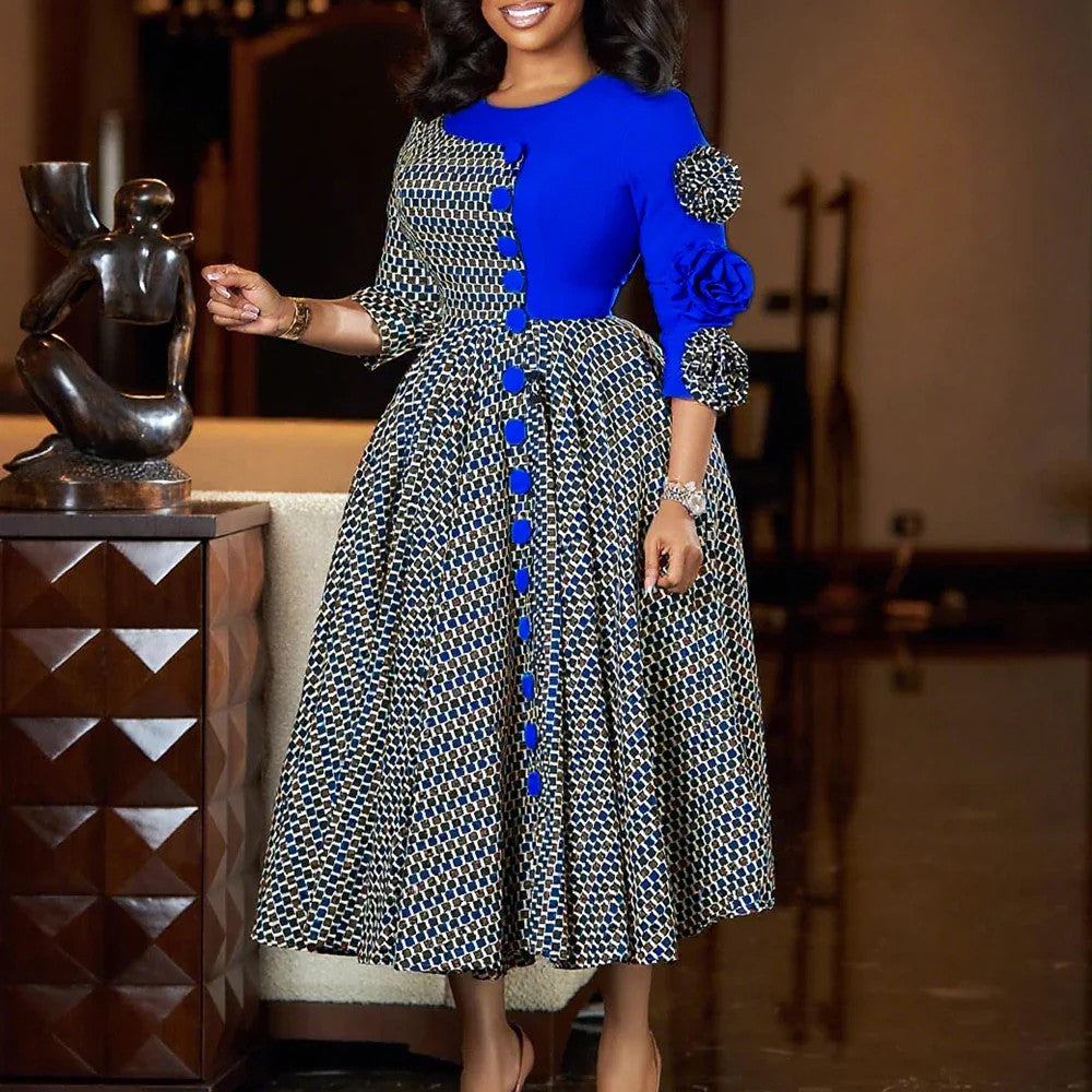 Elegant Rich Dashiki Traditional African Gowns for Women 3/4 Sleeve for Party