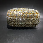 Women Gold Color Flower Rhinestones Clutch Bags Crystal Evening Purse Stones