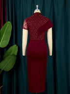 Black Long Prom Dresses High Neck Lace Patchwork Bodycon Women Evening Cocktail