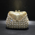 Women Gold Color Flower Rhinestones Clutch Bags Crystal Evening Purse Stones