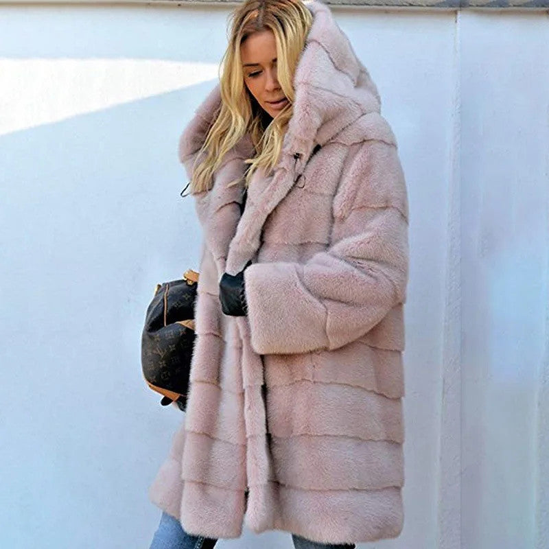 Women's Faux Fur Over Size Windbreaker Hooded Jackets