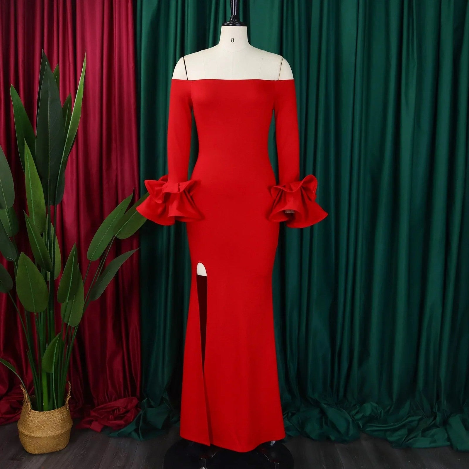 Elegant Sexy Side Slit Long Dress For Women Independent Stand Trade Clothing