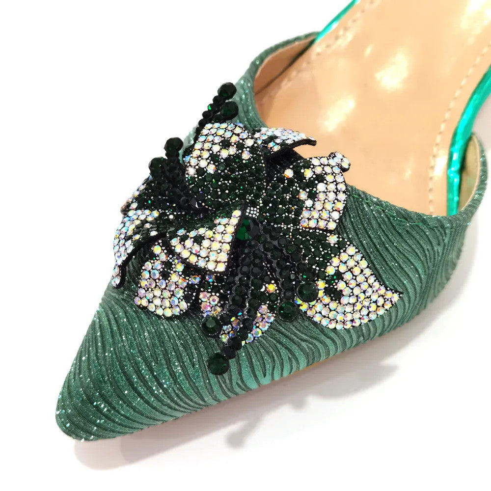 FASHION SHOE Sandals Women 2022 High Heels sexy Green Color Rhinestone Flowers