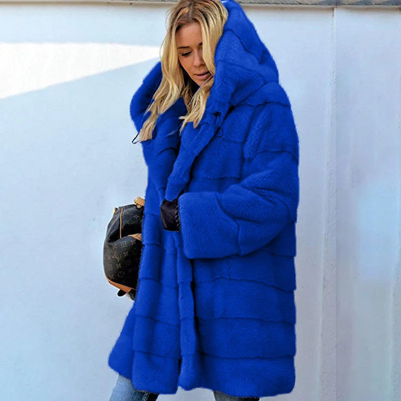 Women's Faux Fur Over Size Windbreaker Hooded Jackets