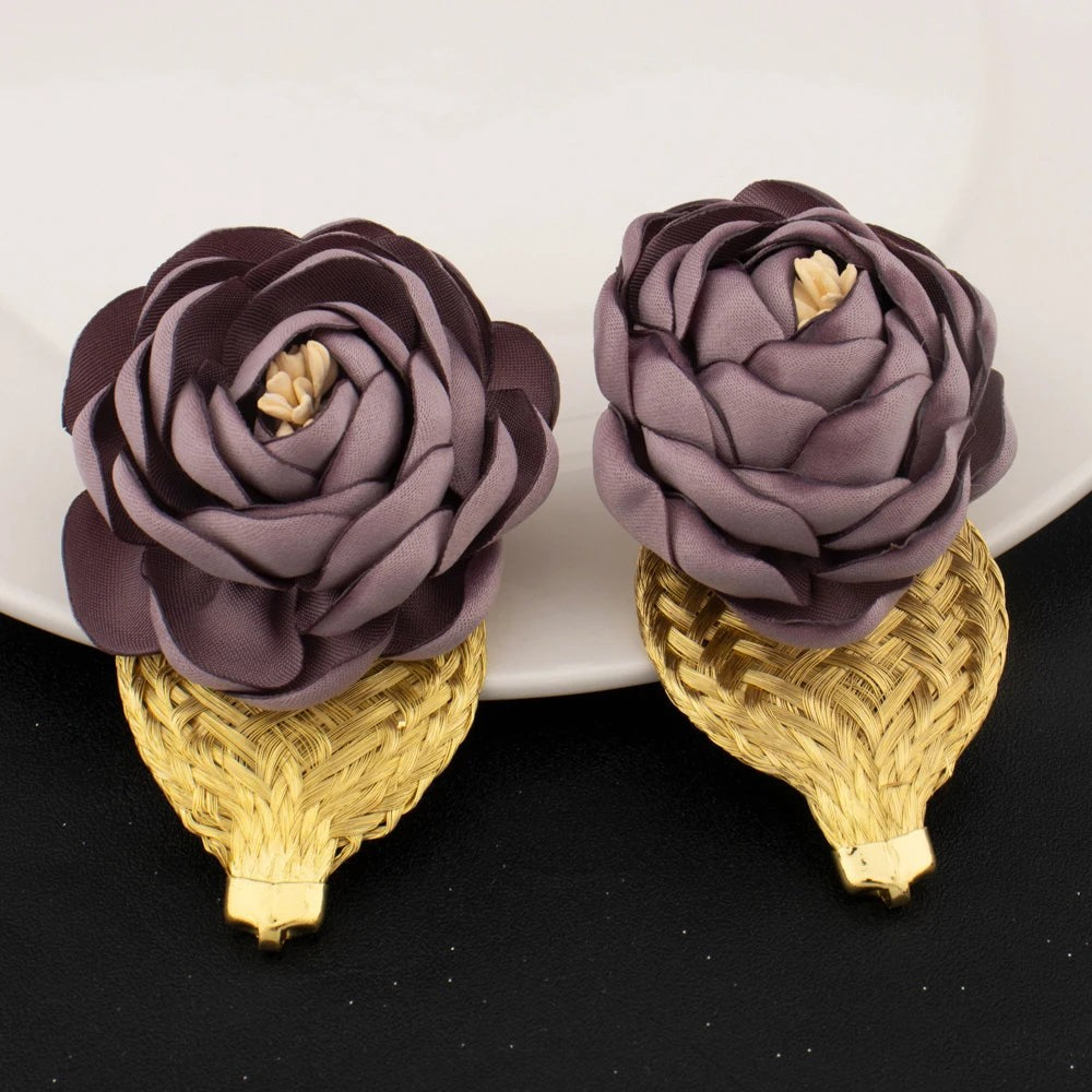 2025 New High Quality African Big Purple Flower Pendant Women Jewelry Set Dubai
