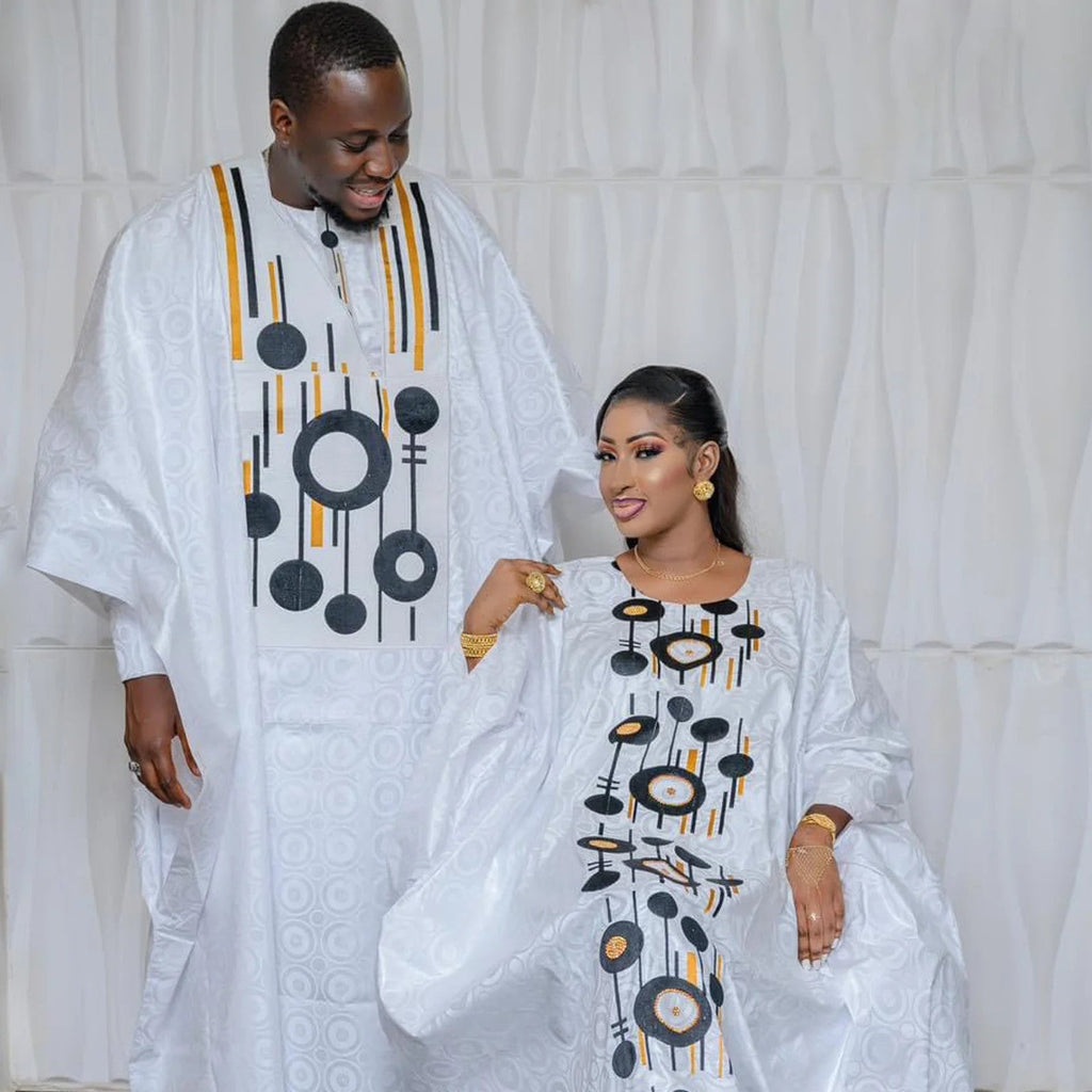 African Dresses For Women Bazin Rich Embroidery Design Floor Length With Scarf