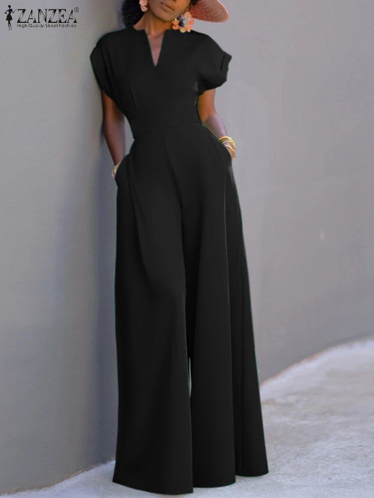 ZANZEA Summer Overalls Women 2024 Elegant Jumpsuits Holiday Casual Short Sleeve