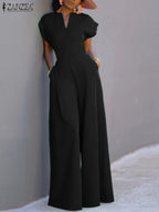 ZANZEA Summer Overalls Women 2024 Elegant Jumpsuits Holiday Casual Short Sleeve