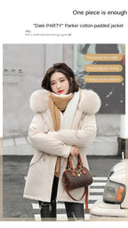 Women's Long Fashionable Hooded Winter Fur Collar Jacket