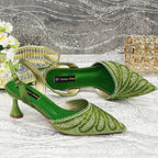 Women's Italian Diamond Studded Shoes and Bag Matching Set