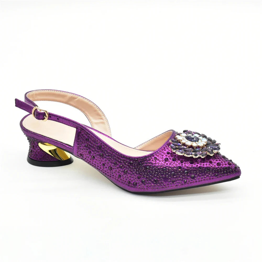 Elegant Italian Women's Rhinstone Pumps Heels Shoes and Bag Set To Match for
