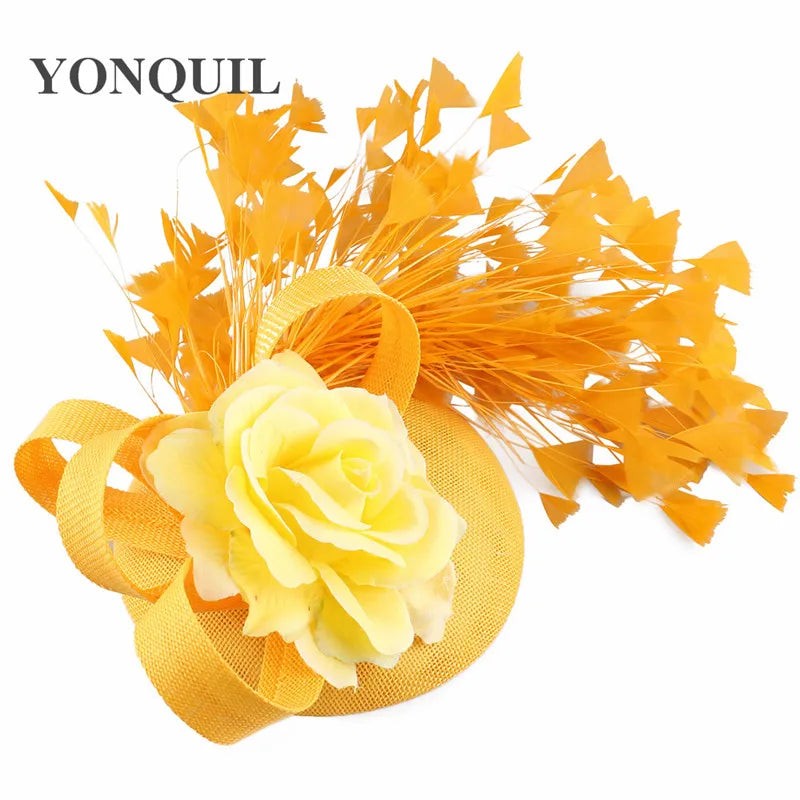 Yellow Fashion Hat Fedora Formal Dress Church Fascinators Hat Headband Party