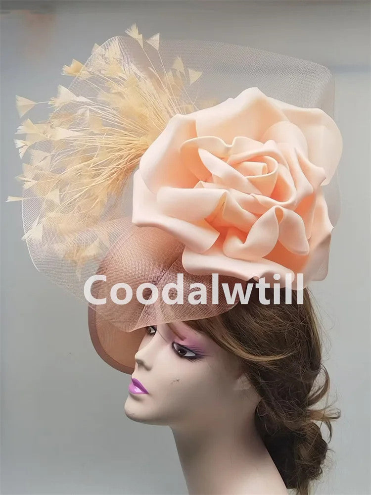 Big Flower Fascinator Derby Hat Women Party Dinner Headpiece Royal Ascot