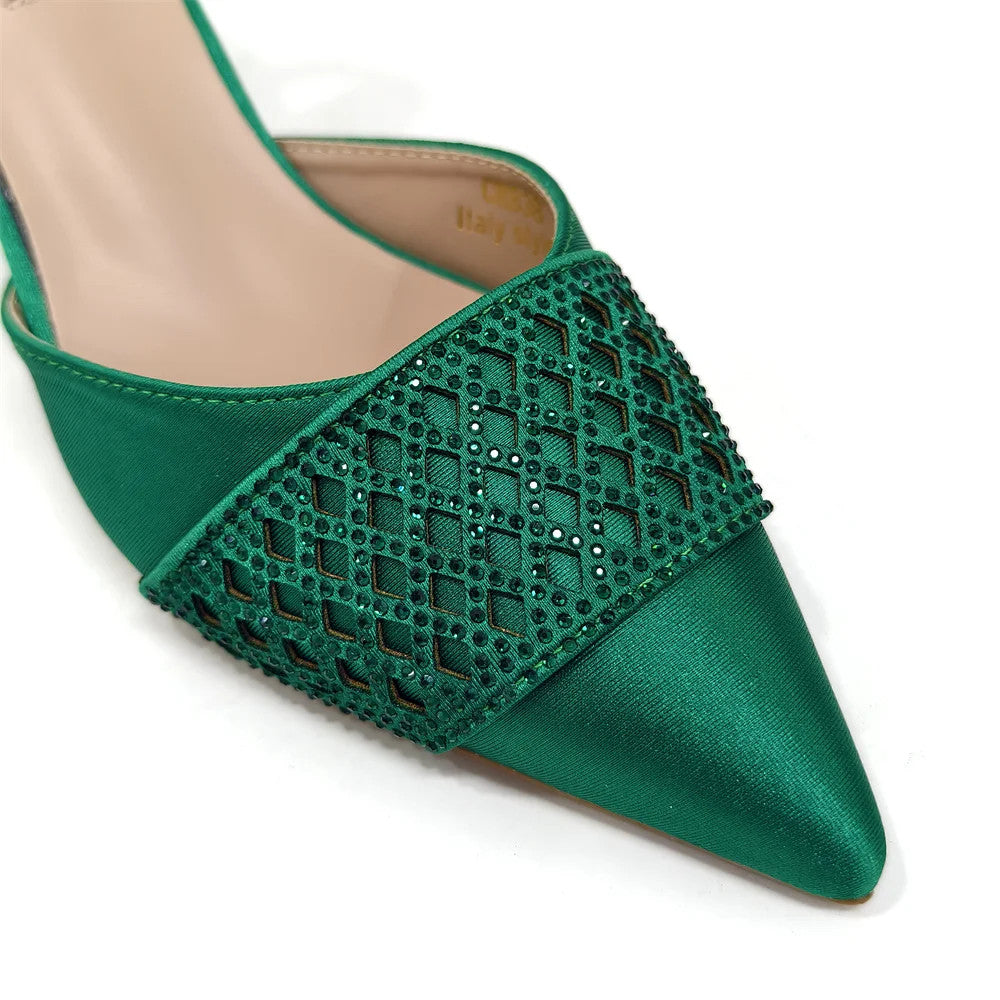 Women's Italian Party Shoes and Bag Set With Elegant Diamond Butterfly