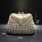 Women Gold Color Flower Rhinestones Clutch Bags Crystal Evening Purse Stones