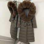 Real Faux Fur Collar Puffer Jacket Duck Down Thick Coat For Women