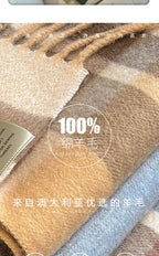 High Quality 100% Pure Wool Plaid Scarf Women Couples Winter Autumn Soft Warm