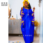 African Original Bazin Riche Boubou With Embroidery And Stones Mix Size