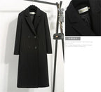 Women's Winter Classic Black Woolen Mid-Length Woolen Blend Overcoat