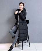 Winter Hooded Jacket Over The Knee Long Thick Women's Slim-Fitting Down Padded