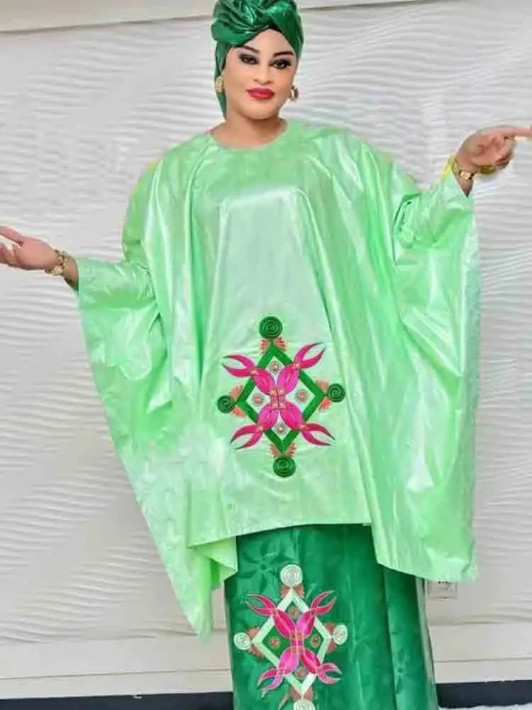 2 PCS Set Bazin Riche Long Dresses Printed Bazin African Wedding Party Prom