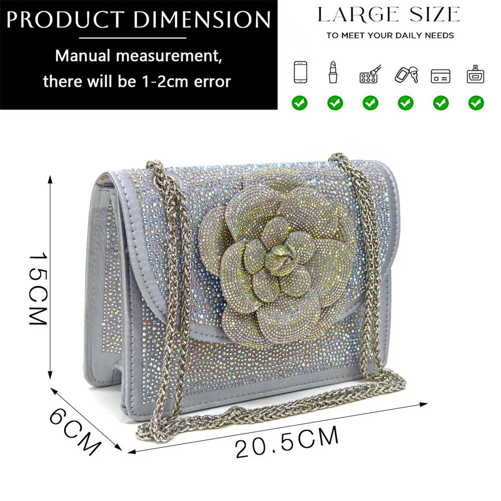 Women's Pointed-Toe Large Flower Decoration Rhinestone Low Heel Italian Shoes