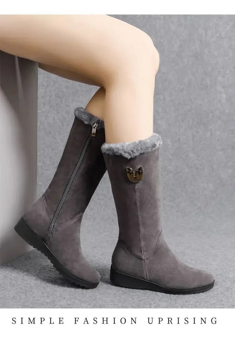 Warm Chelsea High Fur Boots Women 2025 Winter Shoes for Women Chunky Mid-calf
