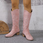 Women Chelsea Cowboy Knee High Boots for Women Mid Heels Walking Shoes Winter